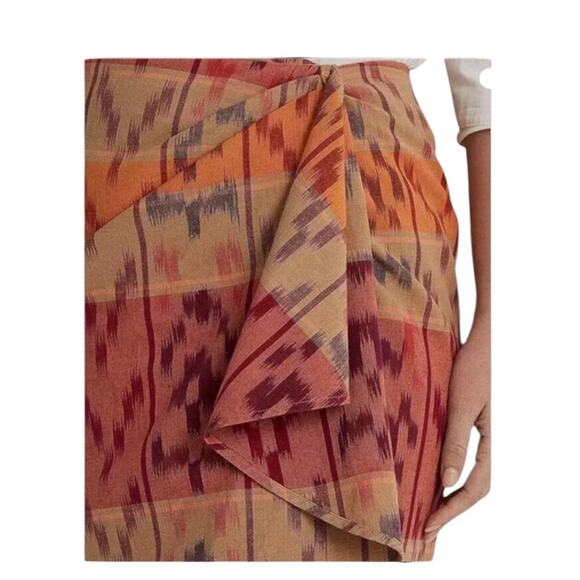 Lauren Ralph Lauren True Wrap Skirt Above  Knee Geo Motif Ruffle Ikat  NEW 14 - Picture 6 of 11